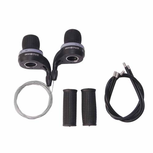 Alavancas de Câmbio Grip Shift Index 3x7v 21v Cabo de Aço e Conduíte Nylon Pretas Inviktus